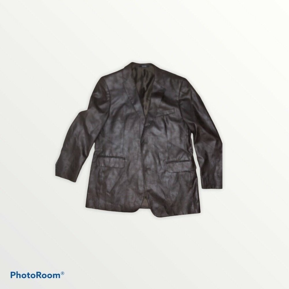 Men's SIZE 44 R Dark Brown Faux Leather Sport Coat